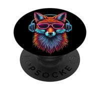 Funny Fox Animal Headphone Graphic Cute Foxes Sunglasses Art PopSockets Adhesive PopGrip