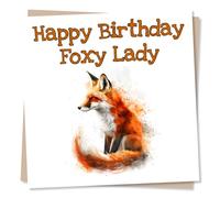 Funny Fox Birthday Card for Women - Foxy Lady, Watercolour Design