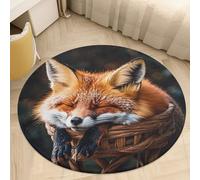 Funny Fox Creature Sleeping Bath Rug Absorbent Non-Slip Bathroom Rug Round Coral Velvet Bath Washable Door Mat Stain-Resistant Carpet Rug for Toilet Shower Tub Kitchen Decor 80 * 80cm
