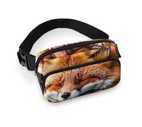 Funny Fox Creature Sleeping Fanny Pack with Multiple Pockets, Personalized Waist Bag with Zipper, Multifunctional Bum Bags for Travel, Belt Bag with Adjustable Strap, Crossbody Bags