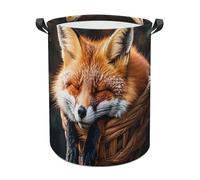 Funny Fox Creature Sleeping Laundry Basket with Handles, Laundry Hamper with Internal Support, Foldable Waterproof Clothes Hamper 44x44cm for Bedroom, Bathroom, Laundry Room, Living Room