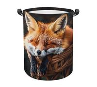 Funny Fox Creature Sleeping Laundry Basket with Handles, Laundry Hamper with Internal Support, Foldable Waterproof Clothes Hamper 44x35cm for Bedroom, Bathroom, Laundry Room, Living Room