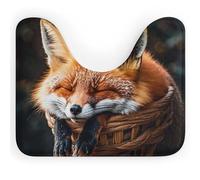 Funny Fox Creature Sleeping U Shaped Toilet Rug 20"X 16" Non Slip Absorbent Contour Bathroom Rug for Toilet Quick Dry Low Pile Thin Bath Mat Soft Floor Carpet Machine Washable