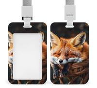 Funny Fox Creature Sleeping Vertical Badge Holders for Office, Retractable Badge Reel
