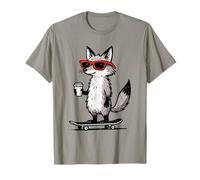 Funny Fox on Skateboard with Coffee Cool Skater Bear T-Shirt