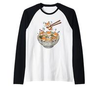 Funny Fox Ramen Bowl Cute Kawaii Fox Anime Graphic Raglan Baseball Tee