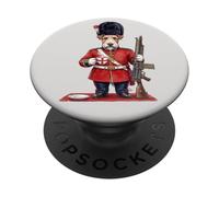 Funny Fox Terrier Dog London King's Guard England Flag PopSockets Adhesive PopGrip