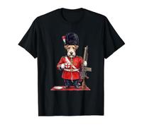 Funny Fox Terrier Dog London King's Guard England Flag Value Graphic T-Shirt, Men, Black, S