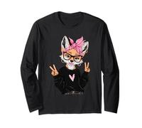 Funny Fox with Glasses Double Peace Sign Hipster Cartoon Long Sleeve T-Shirt