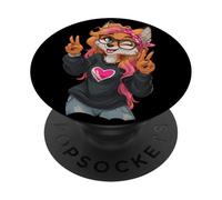 Funny Fox With Glasses Double Peace Sign Hipster Cartoon PopSockets Adhesive PopGrip