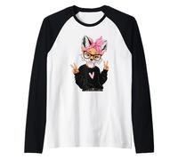 Funny Fox with Glasses Double Peace Sign Hipster Cartoon Raglan Baseball Tee