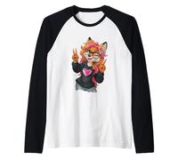 Funny Fox with Glasses Double Peace Sign Hipster Cartoon Raglan Baseball Tee