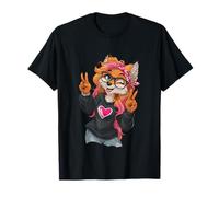 Funny Fox with Glasses Double Peace Sign Hipster Cartoon T-Shirt