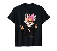 Funny Fox with Glasses Double Peace Sign Hipster Cartoon T-Shirt