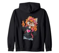 Funny Fox With Glasses Double Peace Sign Hipster Cartoon Zip Hoodie