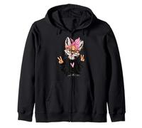 Funny Fox With Glasses Double Peace Sign Hipster Cartoon Zip Hoodie