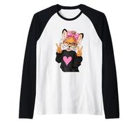 Funny Fox with Glasses Double Peace Sign Hipster Kawaii Raglan Baseball Tee