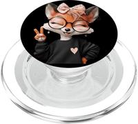 Funny Fox With Round Glasses Peace Sign Cute Kawaii Style PopSockets PopGrip for MagSafe
