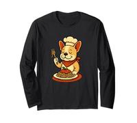 Funny French Bulldog and Pasta Foodie Graphic Long Sleeve T-Shirt