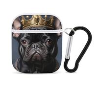 Funny French Bulldog Frenchie with A Golden Crown Earphone Case Cover Compatible with AirPods 1&2 Shockproof Bluetooth Headset Case White-style