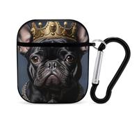 Funny French Bulldog Frenchie with A Golden Crown Earphone Case Cover Compatible with AirPods 1&2 Shockproof Bluetooth Headset Case Black-style