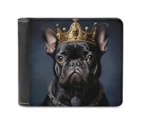 Funny French Bulldog Frenchie with A Golden Crown Men's Bifold Wallet Slim Cash Card Holder Leather Purse