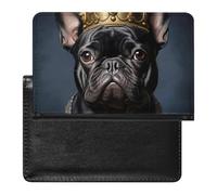 Funny French Bulldog Frenchie with A Golden Crown Passport Wallet Cute Passport Case with Card Slot Travel Passport Holder Cover