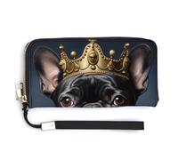 Funny French Bulldog Frenchie with A Golden Crown Womens Wristlet Wallet Leather Long Purse Card Holder Clutch Handbag