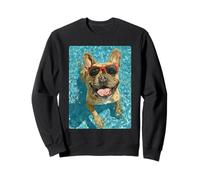 Funny French Bulldog in Sunglasses Cool Dog Swimming Summer Sweatshirt