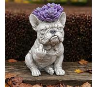 Funny French Bulldog Planter Pot, Handcrafted Resin Succulent Vase with Drainage Hole, Cute Dog Statue Plant Holder, Quirky Puppy Sculpture Outdoor Garden Decor, Office Desk Gift