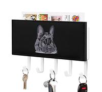Funny French Bulldog Portrait Key Holder for Wall with 5 Hooks Letter Coat Rack Home Decor Kitchen Bedroom Office