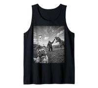 Funny French Bulldog Selfie with Bigfoot and T Rex Tank Top