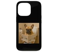 Funny French BullDog Sitting on the Toilet Reading Newspaper Case for iPhone 13 Pro