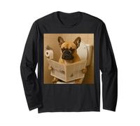 Funny French Bulldog Sitting on The Toilet Reading Newspaper Long Sleeve T-Shirt