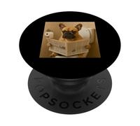 Funny French BullDog Sitting on the Toilet Reading Newspaper PopSockets Adhesive PopGrip