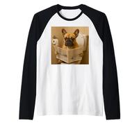 Funny French Bulldog Sitting on The Toilet Reading Newspaper Raglan Baseball Tee