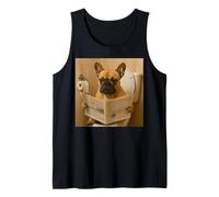 Funny French Bulldog Sitting on The Toilet Reading Newspaper Tank Top