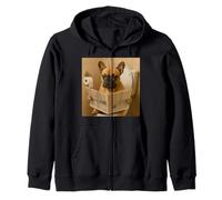 Funny French BullDog Sitting on the Toilet Reading Newspaper Zip Hoodie