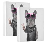 Funny French Bulldog White 1.5 Inch 3 Ring Binders Hold 200 Sheets Cute Notebook Folders Floral Round Ring Planner Binder, 12.4x10.63x2.36inch, 1 Pack