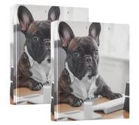 Funny French Bulldog Working 1.5 Inch 3 Ring Binders Hold 200 Sheets Notebook Folders Print Round Ring Playbill Binder, 12.4x10.63x2.36inch, 1 Pack