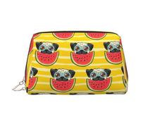 Funny French Bullfighting Watermelon Leather Toiletry Organizer Bag, Travel-Friendly Makeup Pouch for Women