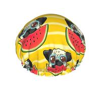 Funny French Bullfighting Watermelon Print Double Layer Shower Cap Reusable Lightweight And Soft Bath Hair Cap For Women