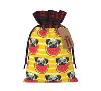 Funny French Bullfighting Watermelon Print Festive Plaid Gift Bag, Candy Bag, Drawstring Burlap Pouch For Holiday Presents Favor-M