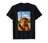 Funny French Capybara Taking a Selfie Eiffel Tower in Paris T-Shirt