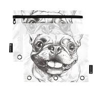 Funny French Dog Binder Plastic with Clear Window Zippered Pencil Bag Clear Window & Grommets Binders 3 Ringing for Storing School Students Teacher Supplies Multicolored 2 PCS