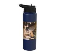 Funny Frenchie Bulldog Drinking Iced Coffee Funny Meme Stainless Steel Insulated Water Bottle