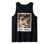 Funny Frenchie Dog Drinking Iced Coffee Just Vibing Meme Tank Top