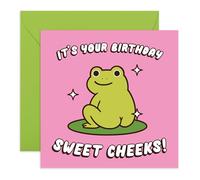 Funny Friend Birthday Card - “Sweet Cheeks!” Frog Cartoon - Cheeky Gift for Women, Him, Her, Bestie, BFF, Partner, Girlfriend, Boyfriend, Fiance, Wife, Husband - Comes with Fun Stickers