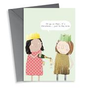 Funny - Friend - Just To The Brim - Full Glass - Prosecco - Fizz - Cheeky - Party - Sparkly Dress - Christmas Card