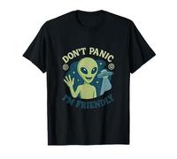 Funny Friendly Alien UFO Dont Panic Space Graphic T-Shirt